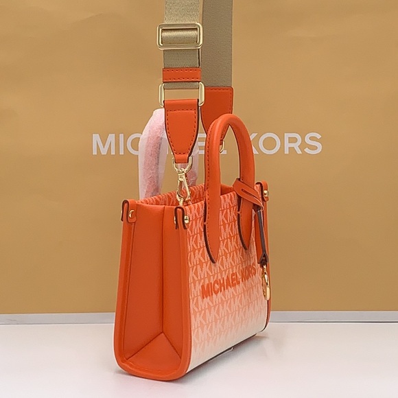 Michael Kors Mirella Extra-Small Ombré Logo Crossbody XBODY ShopperBag Poppy NWT - Picture 5 of 15